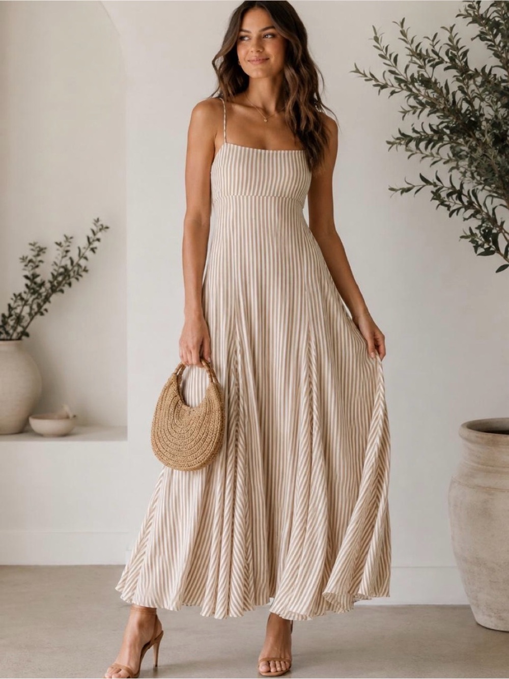Altar'd State Beige Striped Maxi Dress